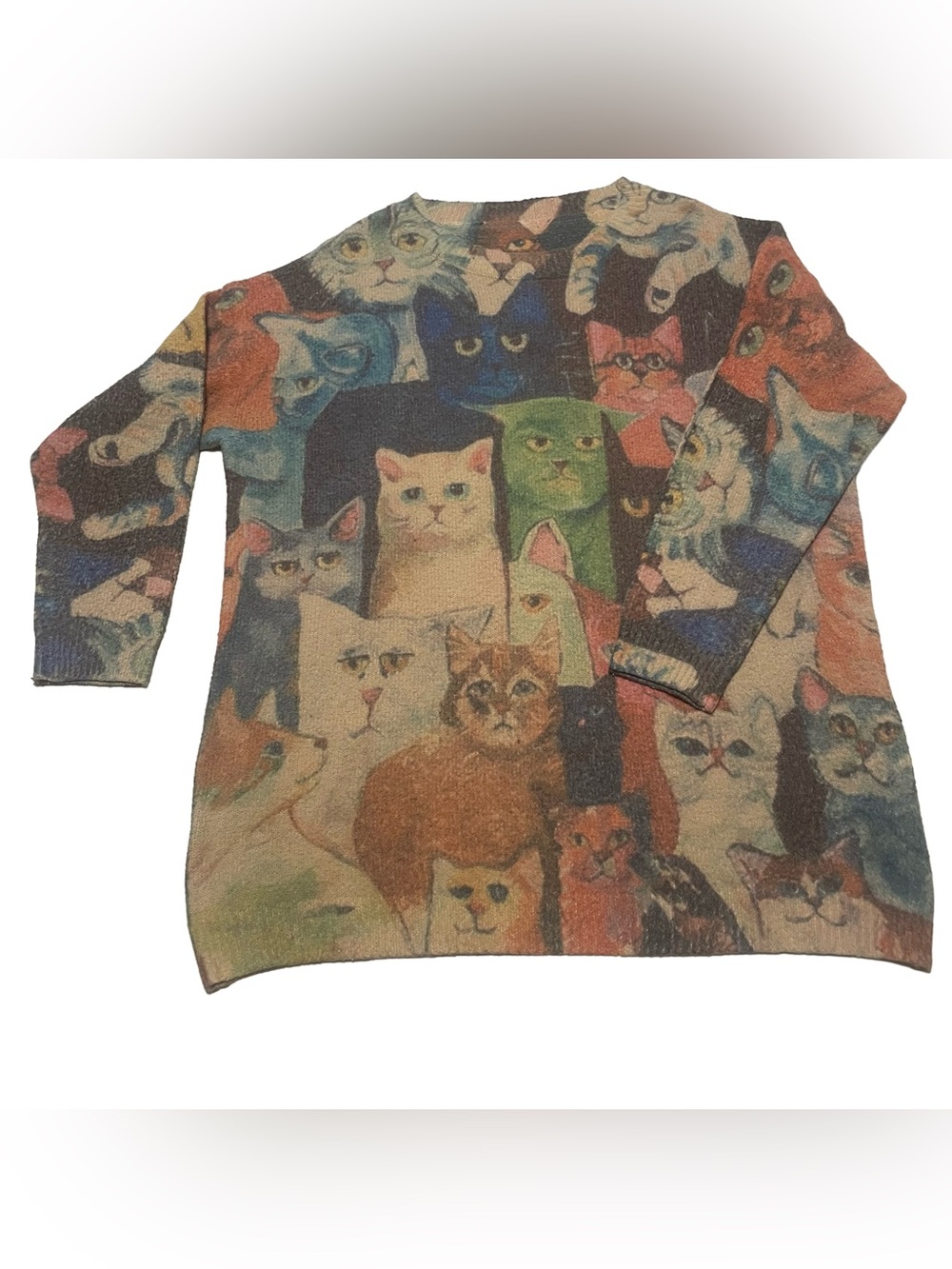 Cat Print Wool/Cotton Blend Sweater